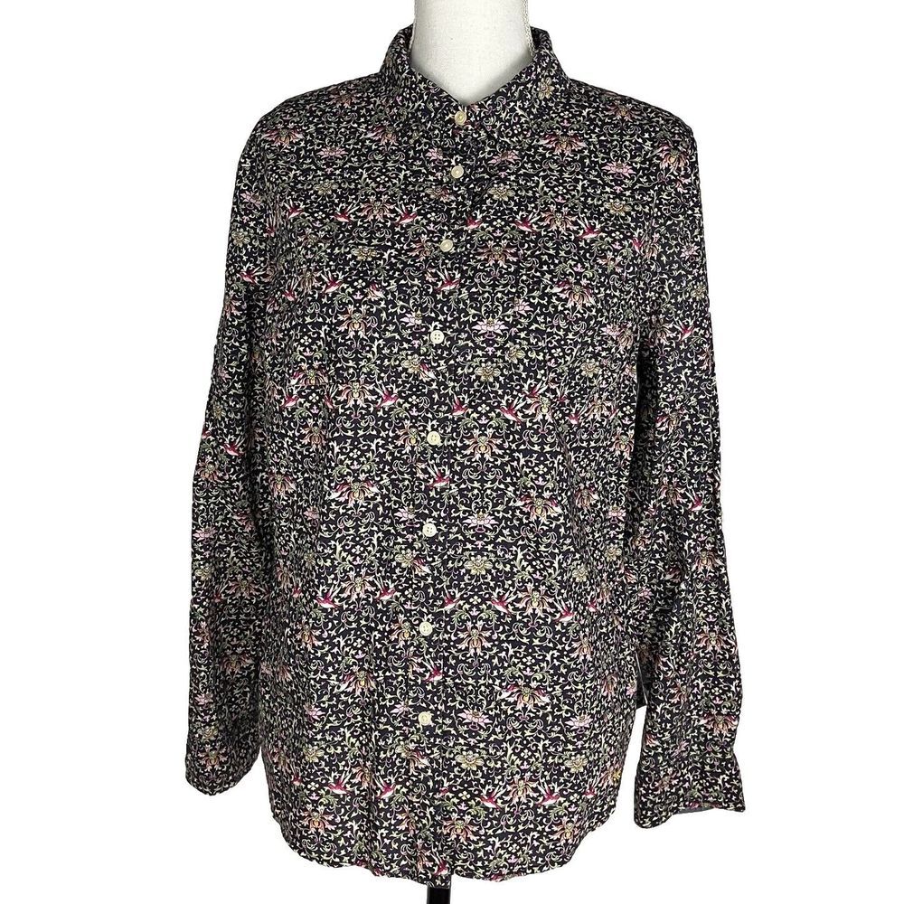 Talbots Dark Navy Floral Button-Down Shirt